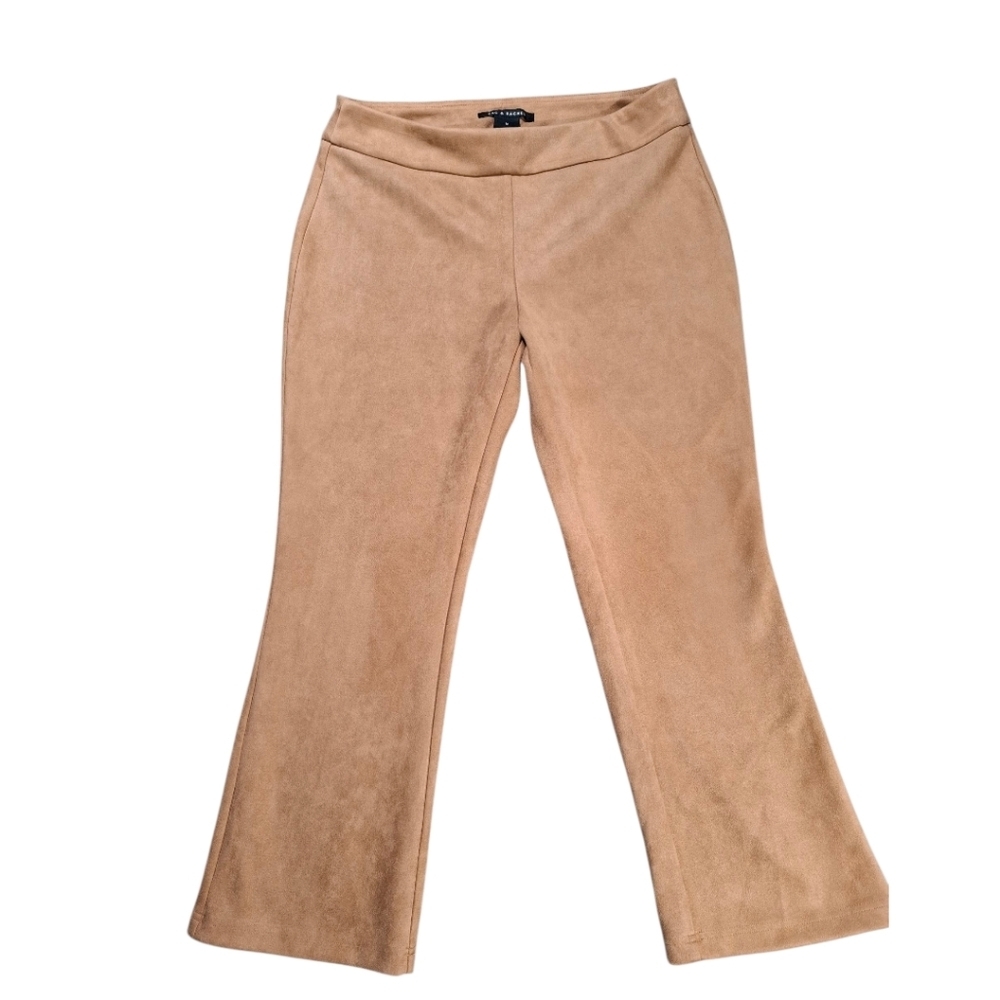 Zac & Rachel Pants Faux Suede Womens Tan Flare Ankle Pull On Size M Boho Soft